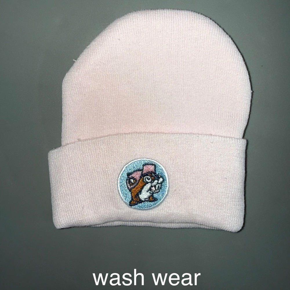 Light Pink Kids Beanie with Beaver Animal Patch